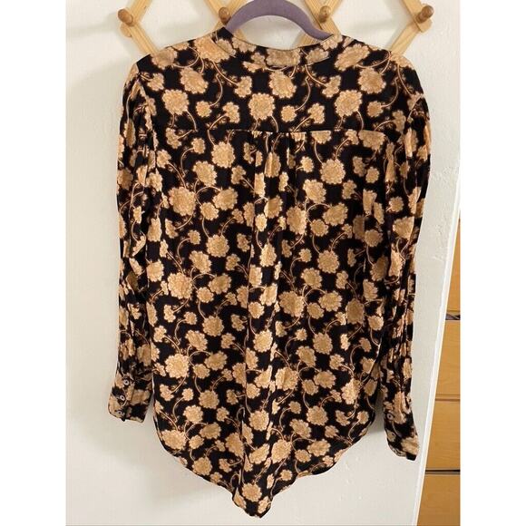 Free People Mia Floral Tunic Top XS Oversized Black Brown Vintage Long Sleeve - Picture 8 of 11